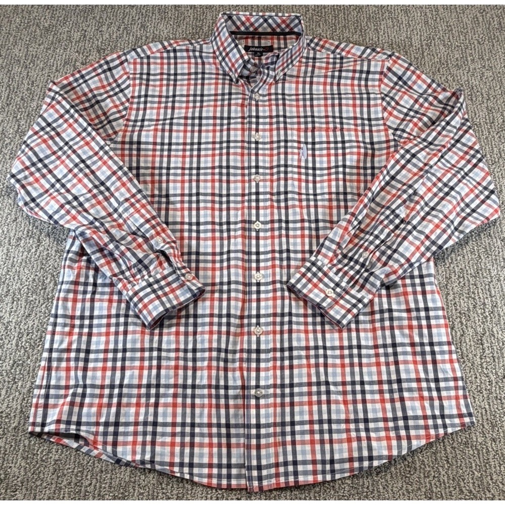 Johnnie-O Mens 100% Cotton Button Down Shirt Size XL‎ Blue Red Plaid Long Sleeve